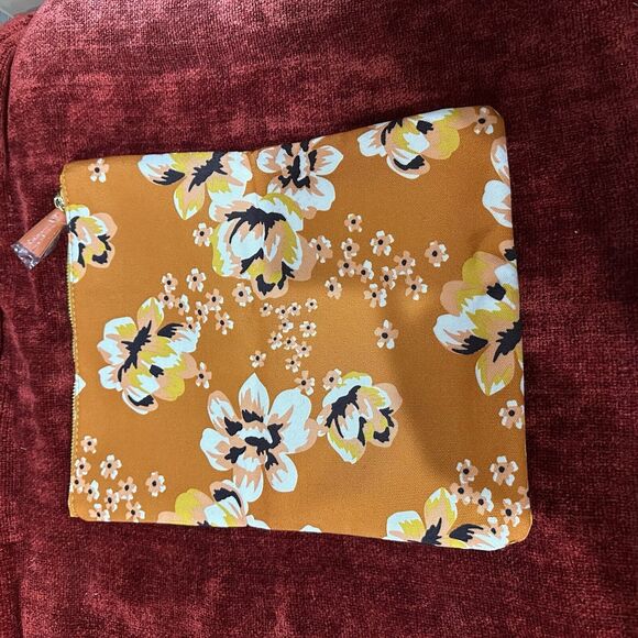 Anthropology Rachel Pally Fold Over Clutch Purse Orange Yellow Floral Reversable - Picture 3 of 10